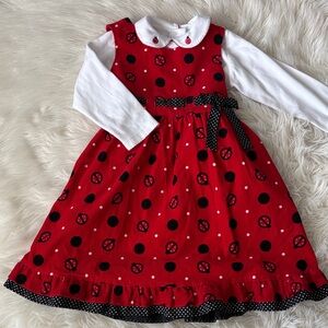 Red lady bug Dress with White Long Sleeve